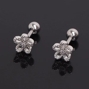 Fashion Stainless Steel Flower Stud Earrings For Women Silver Rhinestone Inlaid Floral Ear Accessory Cute Ear Jewelry