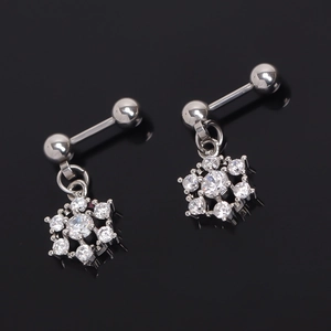 Stainless Steel Snowflake Stud Earrings Silver Color Rhinestone Inlaid Small Cute Christmas Ear Jewelry For Women Daily