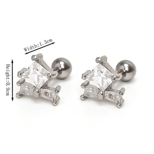 Elegant square zircon stud earrings with silver finish, dimensions 1.3cm x 0.9cm