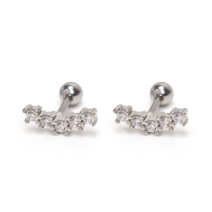 Minimalist stainless steel arc stud earrings with five micro-set white cubic zirconia stones
