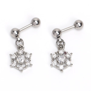 Sparkling snowflake earrings in stainless steel with zircon stones for women fashion