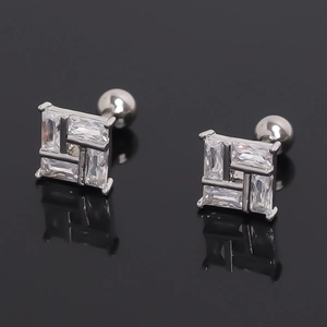 Stainless Steel Square Geometric Stud Earrings For Women Rhinestone Windmill Design Screw Back Earring Jewelry Gift