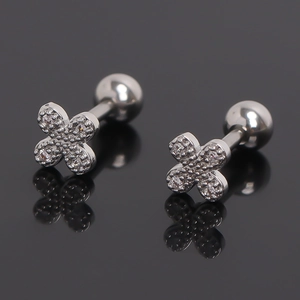 Fashion Stainless Steel Flower Stud Earrings For Women Rhinestone Inlaid Personality Screw Ball Back Cartilage Earring Jewelry