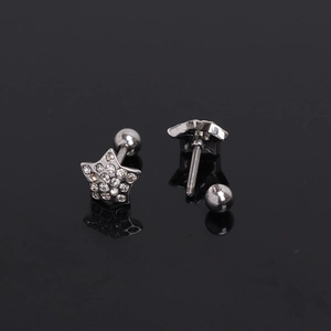 Pentagram star stud earrings with white zircon stones and screw ball back fasteners