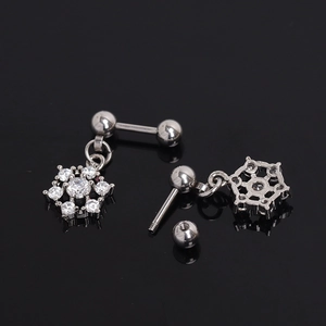 Sparkling snowflake stud earrings with clear zircon in stainless steel with screw back closure