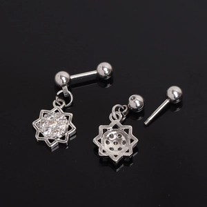 Silver stainless steel star earrings with clear zircon stones and screw back closure