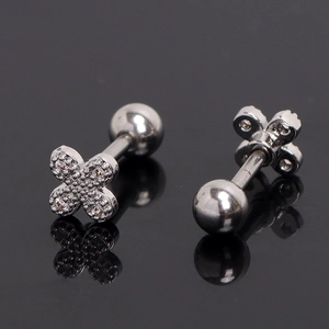 Pair of silver flower stud earrings with sparkling cubic zirconia and ball back closure