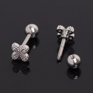 Sparkling silver flower cartilage earrings with cubic zirconia and screw ball back studs