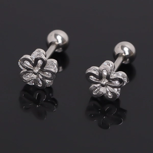 Stainless Steel Flower Rhinestone Stud Earrings Screw Back Piercing Fashion Jewelry For Unisex Silver Color
