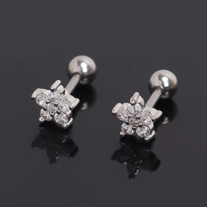 Stainless Steel Flower Stud Earrings For Women Rhinestone Inlaid Floral Ear Bone Stud Jewelry Silver Tone Accessory