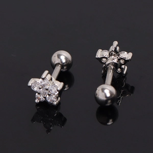 Star-shaped stainless steel stud earrings with clear zircon stones and ball screw backs