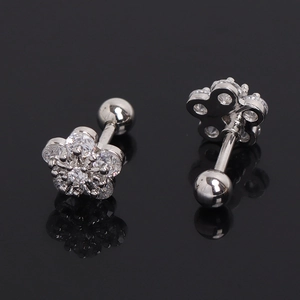 Sparkling flower stud earrings in stainless steel with clear zircon and screw back design