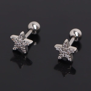 Stainless Steel Pentagram Stud Earrings For Men Personalized Silver Plated Rhinestone Star Ear Bone Nails Fashion Jewelry
