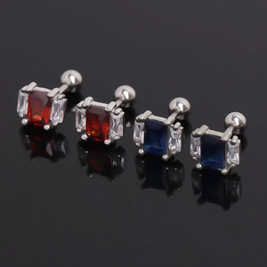 Alloy Rectangular Red Blue Rhinestone Stud Earrings For Men Women Simple Geometric Screw Back Piercing Fashion Jewelry Gift