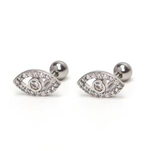 Polished stainless steel evil eye stud earrings with sparkling cubic zirconia stones