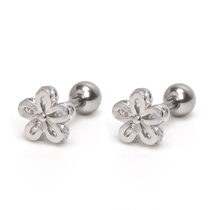 Sparkling zircon flower stud earrings in stainless steel with screw ball backings