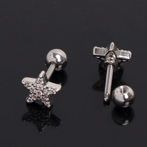 Pentagram star stud earrings with sparkling crystals and secure screw-back ball design