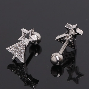 S925 Silber Weihnachtsbaum Ohrstecker mit Zirkonia Steinen und praktischem Schraubverschluss