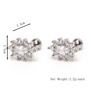 Evil eye flower stud earrings in stainless steel with marquise cubic zirconia 1.4x1.1cm