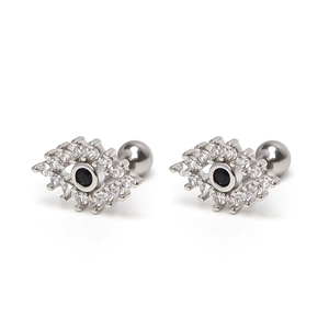 Polished stainless steel evil eye stud earrings with sparkling cubic zirconia crystals