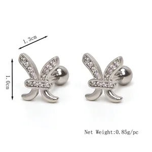 Silver stainless steel zodiac stud earrings with zirconia stones and screw ball back
