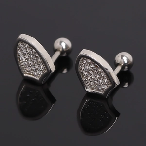 Edelstahl Fächerförmige Strass Ohrstecker Geometrische Schild Pave Schraubverschluss Ohrringe Für Damen Herren Mode Schmuck
