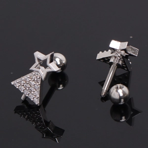 Silberne Weihnachtsbaum-Ohrstecker mit Zirkonia-Besatz und Schraubverschluss für Damen