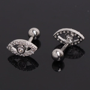 Silver evil eye stud earrings with sparkling cubic zirconia and screw back ball closure