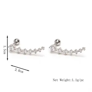 Sparkling curved zircon stud earrings with silver finish and ball back closure for women