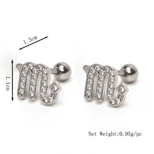 Scorpio zodiac stud earrings in silver finish with micro-pave crystals and screw-back ball