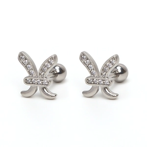 Silver zodiac zircon stud earrings with sparkling stones and secure screw-back barbell closure