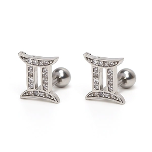 Gemini zodiac stud earrings in silver stainless steel with sparkling cubic zirconia