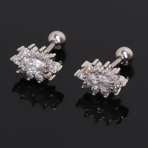 Stainless Steel Angel Eye Marquise Rhinestone Stud Earrings Personalized Piercing Ear Jewelry Silver Tone For Men Women