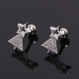 Edelstahl Weihnachtsbaum Stern Ohrstecker Mikro Strass Schraubverschluss Festlich Unisex Ohrknochen Stud Schmuck