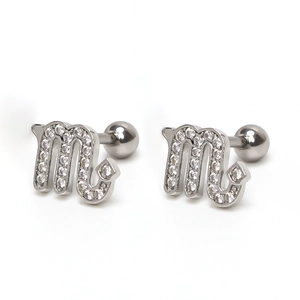 Silver Scorpio zodiac stud earrings featuring micro-pasted cubic zirconia and ball screws