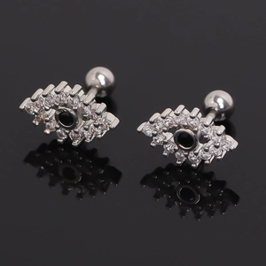 Stainless Steel Evil Eye Stud Earrings With Rhinestone Inlaid Personalized Silver Tone Hypoallergenic Earring For Men Women Jewelry