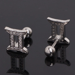Gemini zodiac stud earrings in silver stainless steel with sparkling cubic zirconia stones