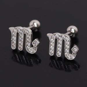 Stainless Steel Scorpio Zodiac Stud Earrings Rhinestone Inlaid Korea Style Individual Constellation Ear Bone Stud Jewelry