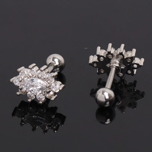 Silver evil eye stainless steel ear studs with sparkling cubic zirconia crystals