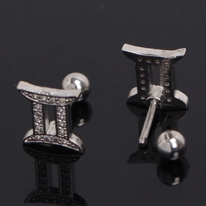 Gemini zodiac stud earrings in stainless steel with white zircon and screw back closure