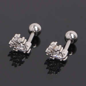 Geometric Zirconia Stainless Steel Cartilage Stud Earrings For Men Women Screw Back Ball Piercing Jewelry Silver Tone