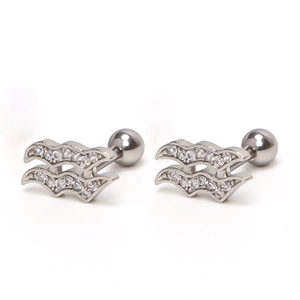 Aquarius zodiac sign stud earrings with clear zircon stones in polished stainless steel