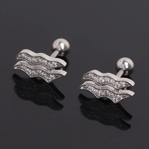 Aquarius Zodiac Stainless Steel Stud Earring For Women Men Silver Pave Rhinestone Wave Symbol Piercing Jewelry Screw Back
