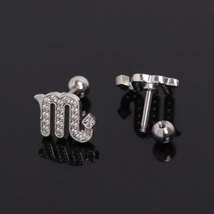 Silver Scorpio zodiac stud earrings with micro-pave crystals and screw-back closure