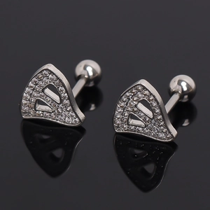 Stainless Steel Zirconia Stud Earrings Geometric Fan Shaped Screw Ball Back Punk Style Jewelry For Men Women
