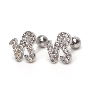 Silver Capricorn zodiac stud earrings with white cubic zirconia and screw ball backs