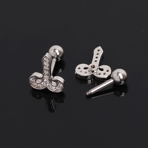 Silver zodiac style stud earrings with micro-inlaid crystals and screw ball back