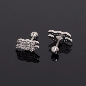 Aquarius zodiac wave earrings with sparkling cubic zirconia on a sleek black mirror