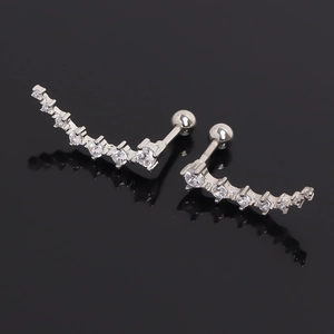 Stainless Steel Curved Rhinestone Stud Earrings Individual Style Silver Tone U Shaped Jewelry For Men Women Daily Fashion