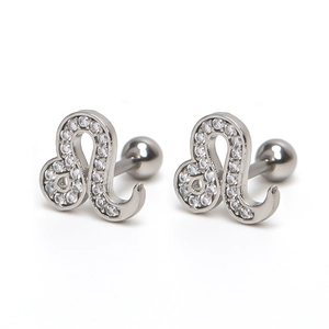 Boucles d'oreilles signe Lion en argent avec zircons et fermoir à boule vissée